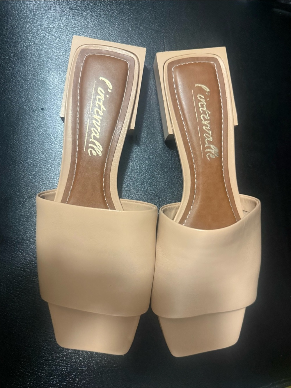 L'INTERVALLE Beige Square-Toe Slide Heels